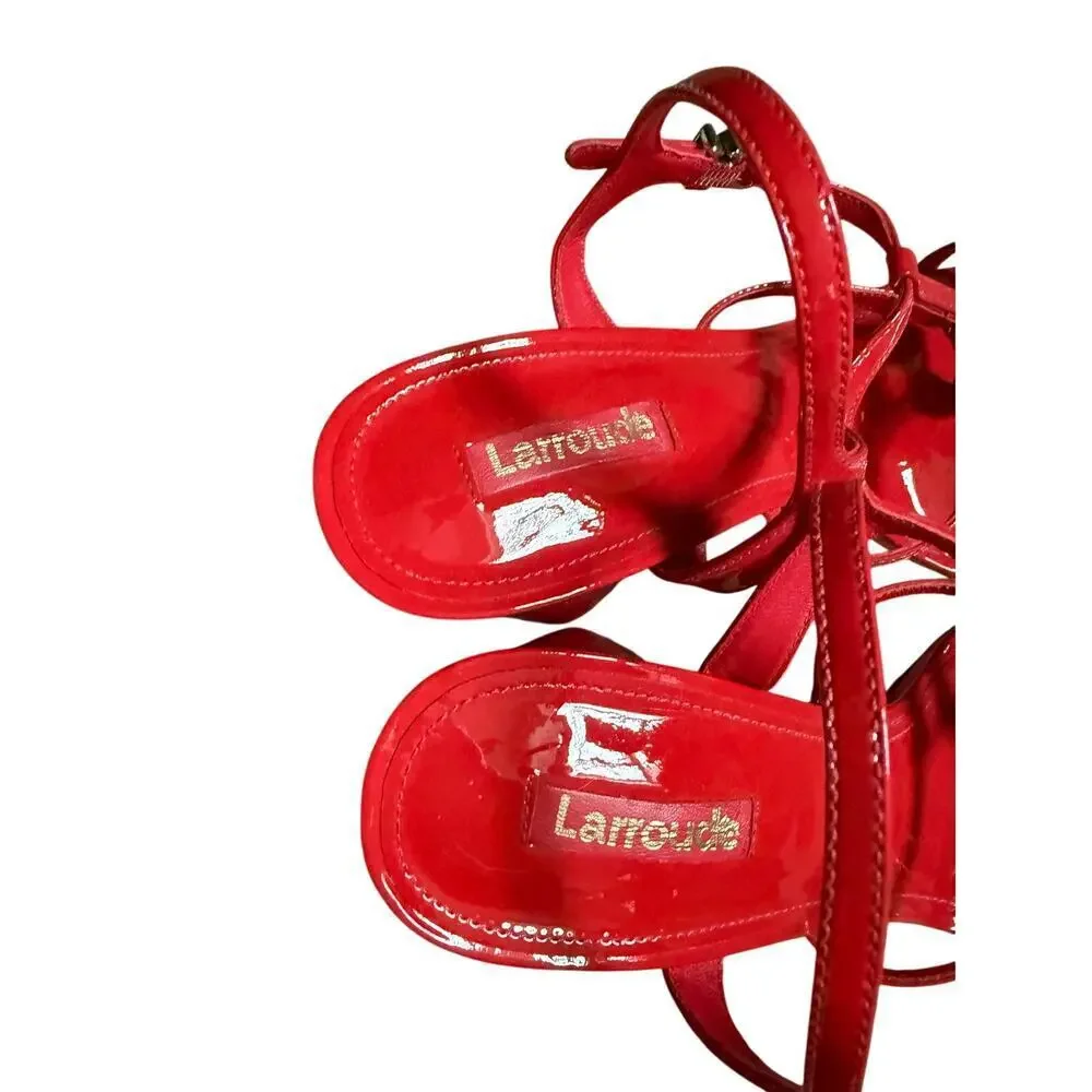 Larroude Hanna Scarlett Red Strappy Chunky Heels  Sz 9